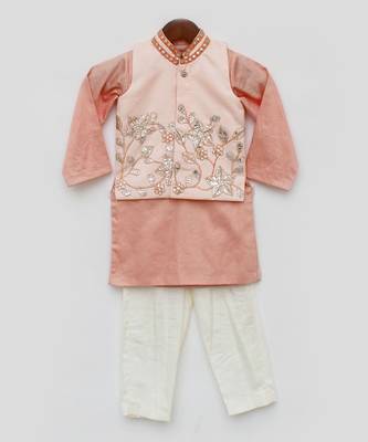 Pink Gotta Embroidery Nehru Jacket And Kurta Sets 4