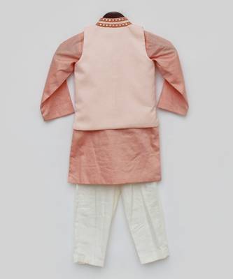 Pink Gotta Embroidery Nehru Jacket And Kurta Sets 5