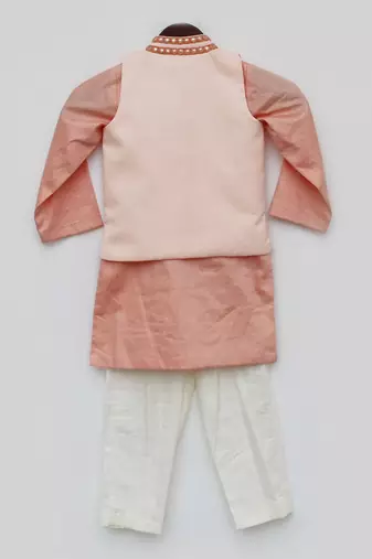 Pink Gotta Embroidery Nehru Jacket And Kurta Sets