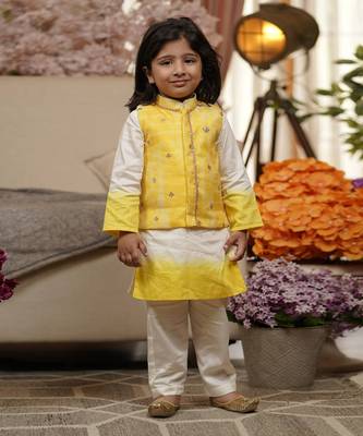 Yellow Organza Jacket with Kurta and Pant 1