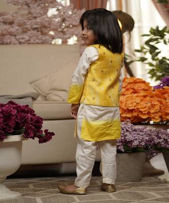 Yellow Organza Jacket with Kurta and Pant 2