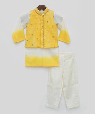 Yellow Organza Jacket with Kurta and Pant 3