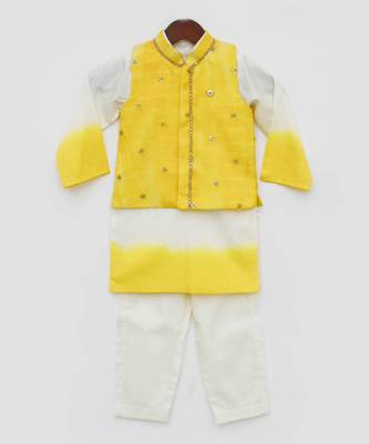Yellow Organza Jacket with Kurta and Pant 4