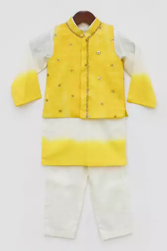 Yellow Organza Jacket with Kurta and Pant