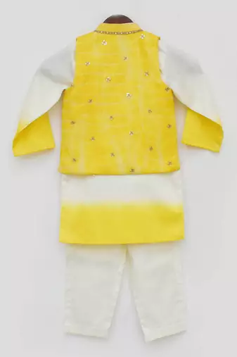 Yellow Organza Jacket with Kurta and Pant