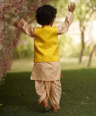 Yellow Gotta Embroidery Jacket with Kurta and Dhoti 2