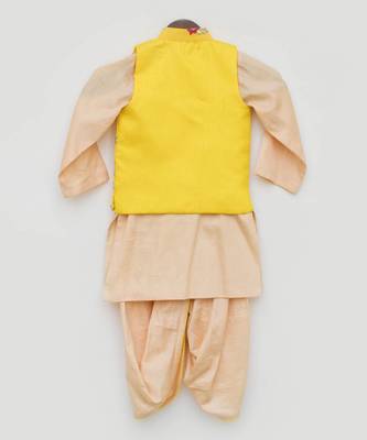 Yellow Gotta Embroidery Jacket with Kurta and Dhoti 5