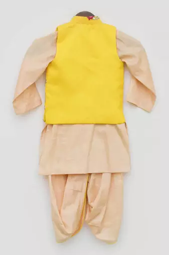 Yellow Gotta Embroidery Jacket with Kurta and Dhoti
