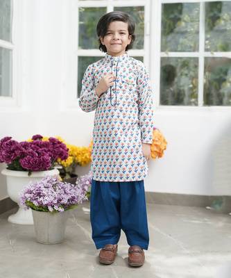 Printed Flower Boti Kurta Set For Boys 1