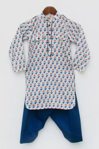 Printed Flower Boti Kurta Set For Boys