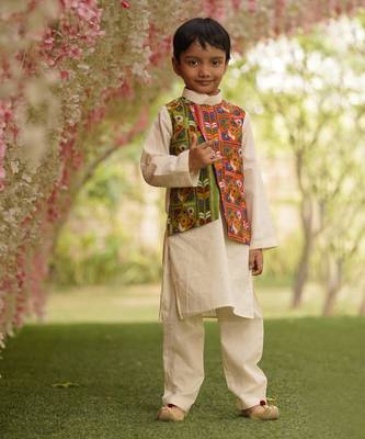 White Self Kurta Jacket and Pant 1