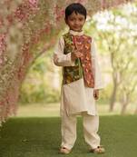 White Self Kurta Jacket and Pant