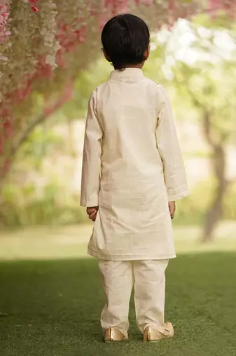 White Self Kurta Jacket and Pant