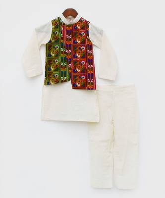 White Self Kurta Jacket and Pant 3