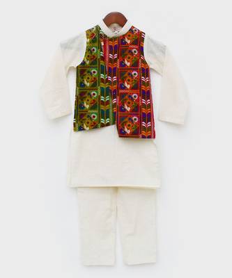 White Self Kurta Jacket and Pant 4