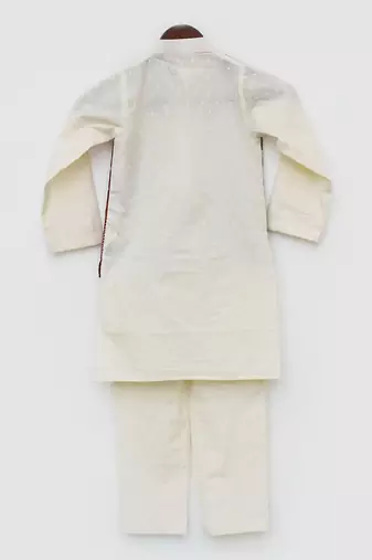 White Self Kurta Jacket and Pant