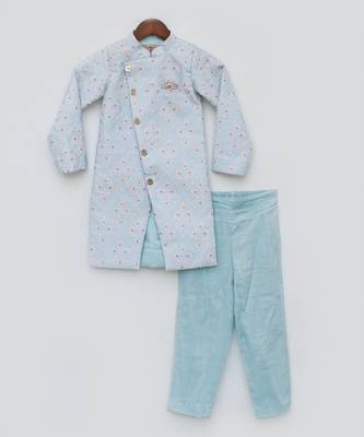 Blue Embroideed Achkan And Pant For Boys 2