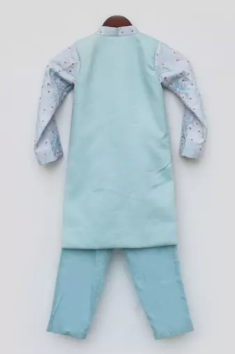 Blue Embroideed Achkan And Pant For Boys