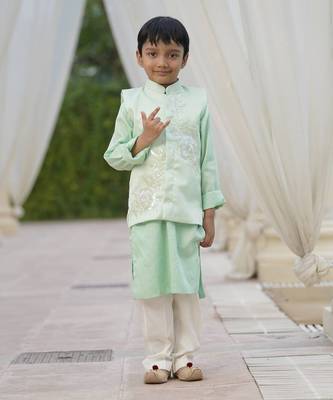 Green Sequins Embroidery Jacket and Kurta Pant 1