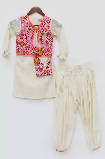 Multi Colored Embroidery Jacket and Kurti Pant