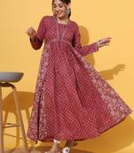 Vbuyz Women'S Floral Print Anarkali Cotton Pink Alia Cut Stitched Anarkali Kurta