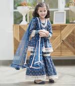 Blue Cotton Printed Sharara Set 