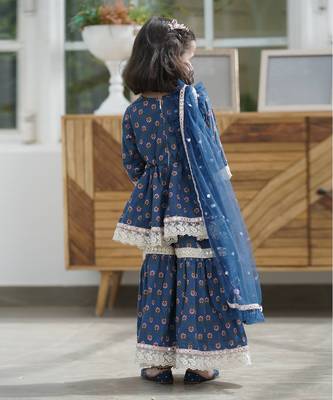 Blue Cotton Printed Sharara Set  2