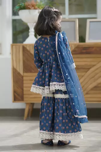 Blue Cotton Printed Sharara Set 