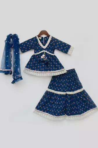 Blue Cotton Printed Sharara Set 