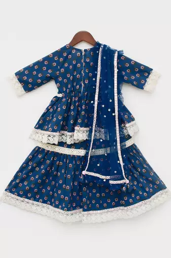Blue Cotton Printed Sharara Set 