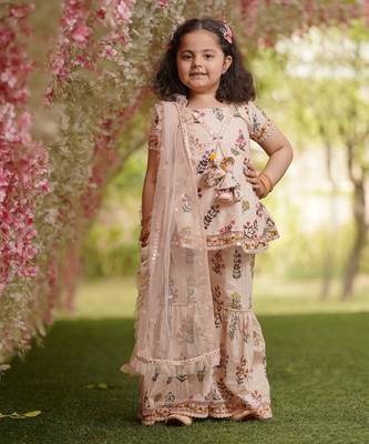 Pink Cotton Print Kurti Sharara and Pink Net Dupatta 1
