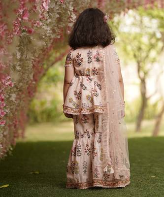 Pink Cotton Print Kurti Sharara and Pink Net Dupatta 2