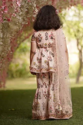 Pink Cotton Print Kurti Sharara and Pink Net Dupatta