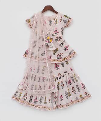Pink Cotton Print Kurti Sharara and Pink Net Dupatta 4