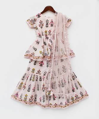 Pink Cotton Print Kurti Sharara and Pink Net Dupatta 5