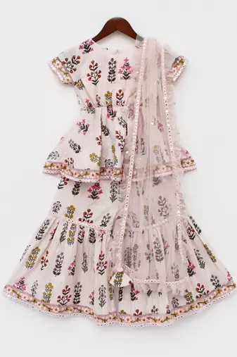 Pink Cotton Print Kurti Sharara and Pink Net Dupatta