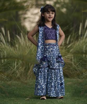 Blue Mirror Embroidery Top and Printed Sharara 1