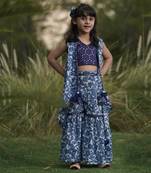Blue Mirror Embroidery Top and Printed Sharara