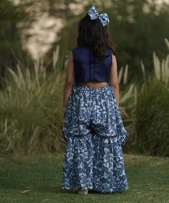 Blue Mirror Embroidery Top and Printed Sharara 2