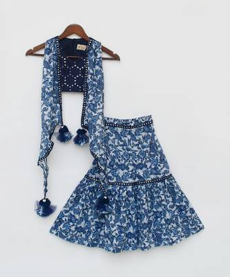 Blue Mirror Embroidery Top and Printed Sharara 3