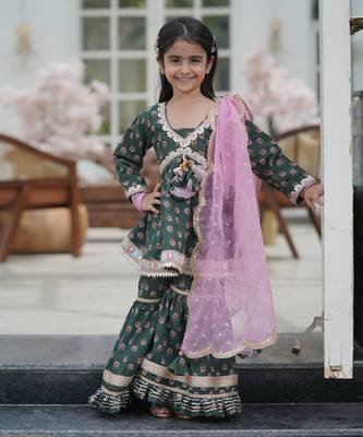 Green Printed Kurti Sharara 1