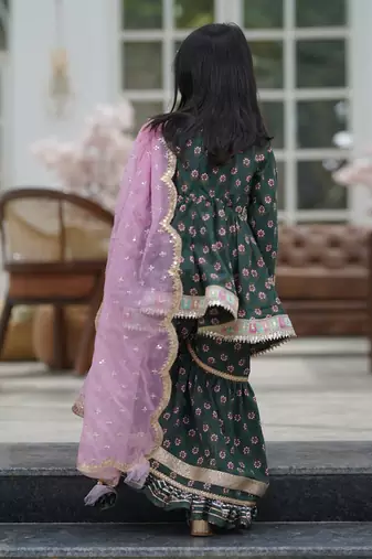 Green Printed Kurti Sharara