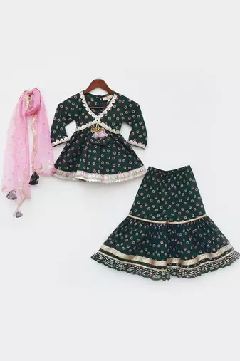 Green Printed Kurti Sharara