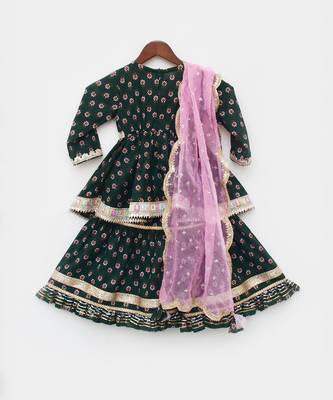 Green Printed Kurti Sharara 5