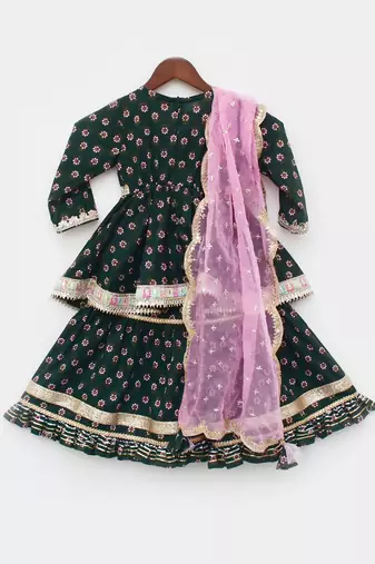 Green Printed Kurti Sharara