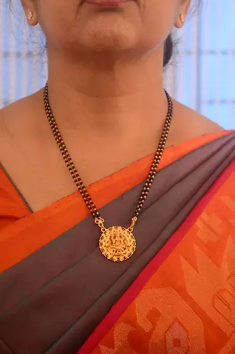 Black beads mangalsutra with Laxmi pendant one gram gold
