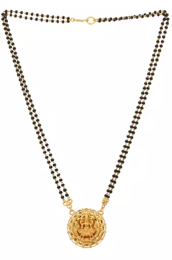 Black beads mangalsutra with Laxmi pendant one gram gold
