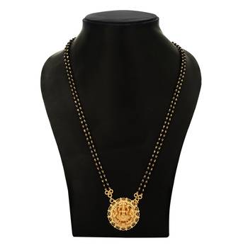 Black beads mangalsutra with Laxmi pendant one gram gold 4