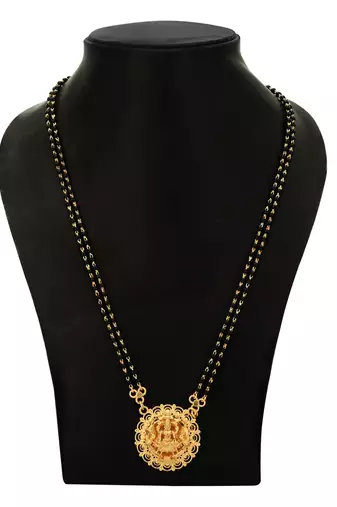 Black beads mangalsutra with Laxmi pendant one gram gold