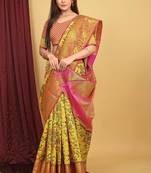 Yellow pure silk with gold zari Faux kanchipuram paithani saree with blouse